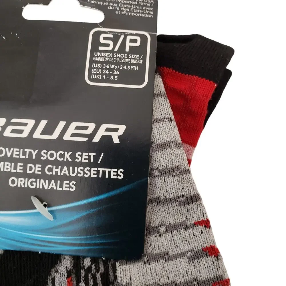 2 Pk Bauer Novelty Socks Small 2-4.5 Youth Mid-Calf Light Compression Ice Hockey